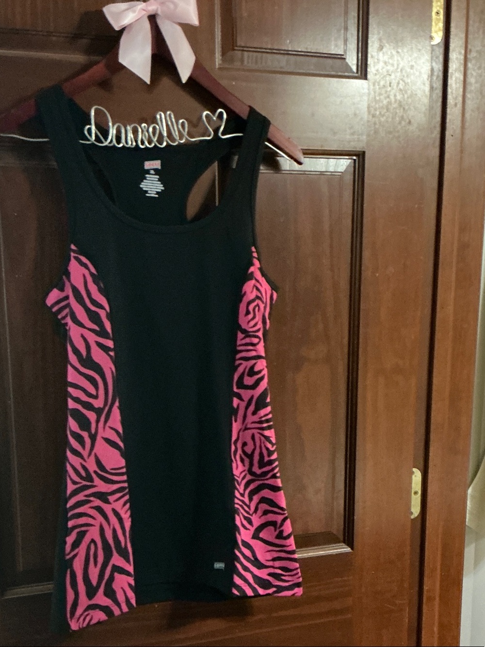 Pink Zebra-Panel Athletic Tank Top by Soffee